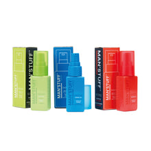 Collection of Man Stuff products in various colors on a white background