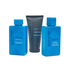 Three Man'Stuff skincare products on a white background